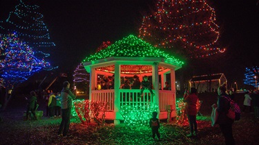 Gazebo decorated with holiday lights