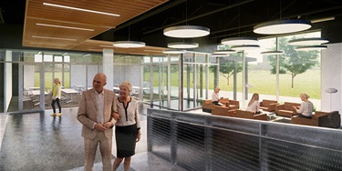 Conceptual rendering of east wing interior of Old Town Activity Center for senior activities.