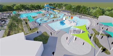 Conceptual rendering of renovated pool from entrance.