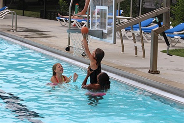 Kids playing in water with ball