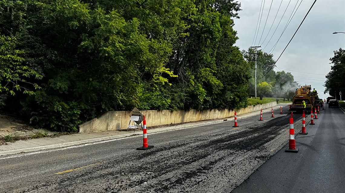 Roadwork on road with cones