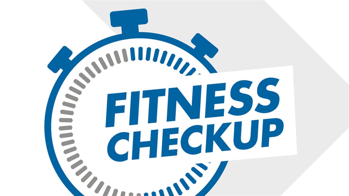 Fitness Checkup with stopwatch graphic