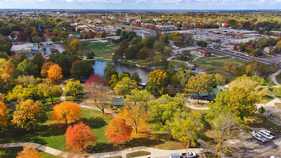 Sar-Ko-Par Trails Park from above with fall colors