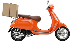 Orange moped with box strapped to back