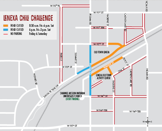 map showing no parking and road closures for Chili Challenge