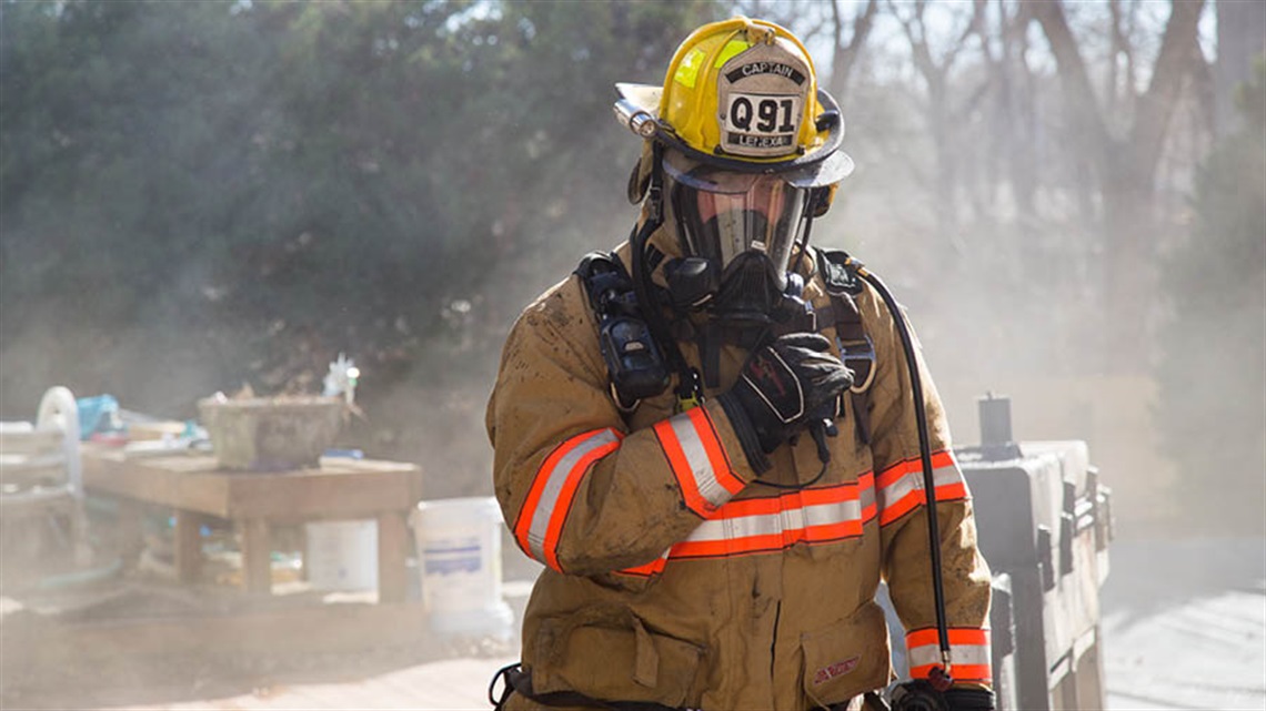 Fire fighter in uniform