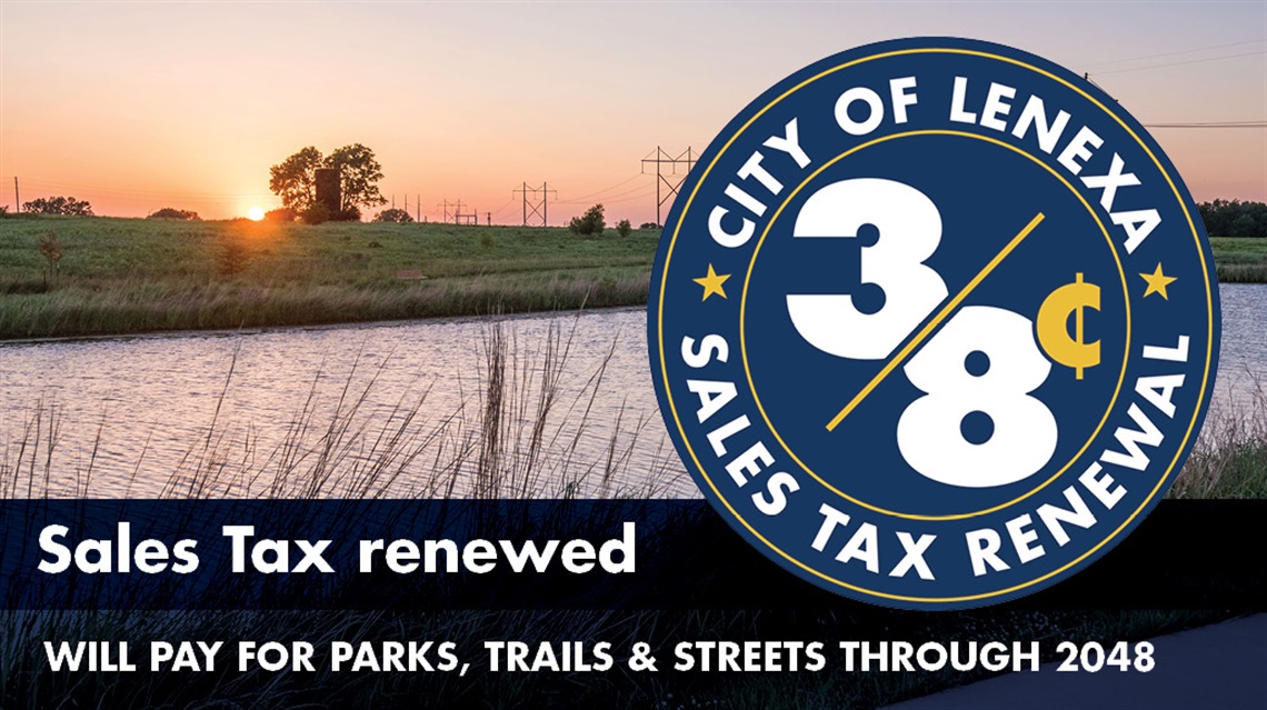3/8-Cent Sales Tax renewed graphic with pond and trail in background. Text says 