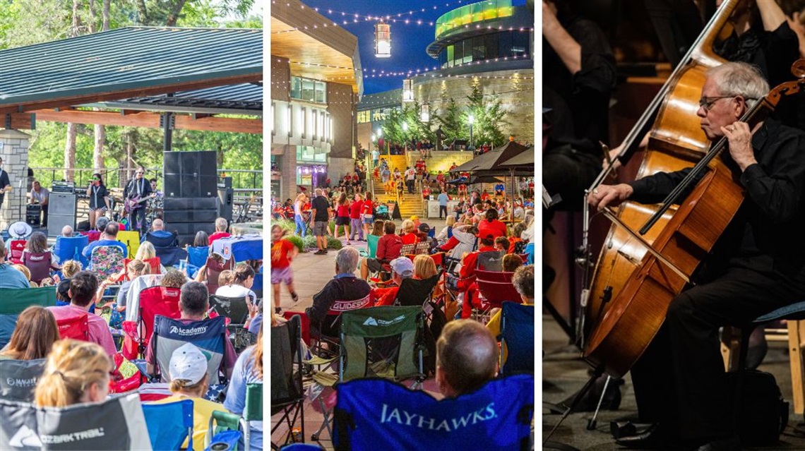 Trio of images showing live music performers and audiences