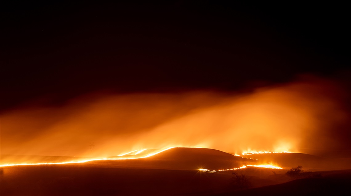 Nighttime burn of native prairie on the Flint Hills in Kansas