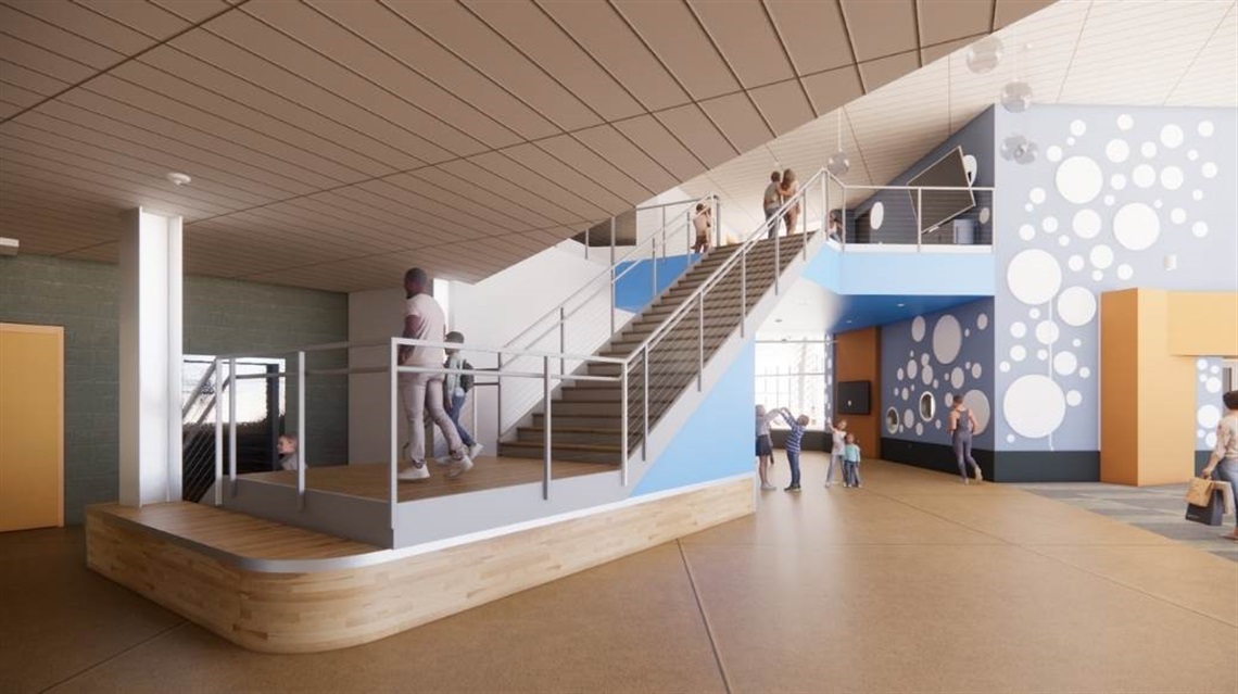 Rendering of expanded staircase at the Rec Center