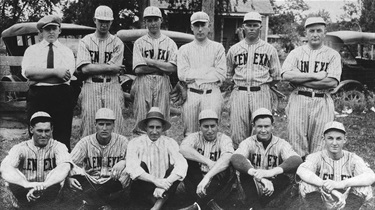 1923 Lenexa Baseball Team and coach posing for photo