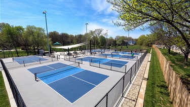 Angled view of pickleball courts