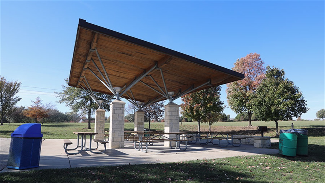 Shelter at park with picnic tables