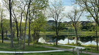 Park and trail by lake