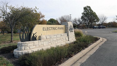 Electric Park entrance monument sign