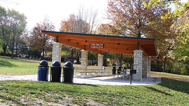 Angled view of park shelter