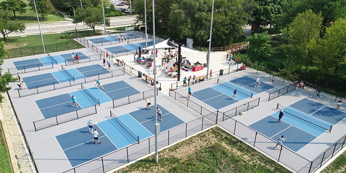 aerial view of Bois D'Arc pickleball courts