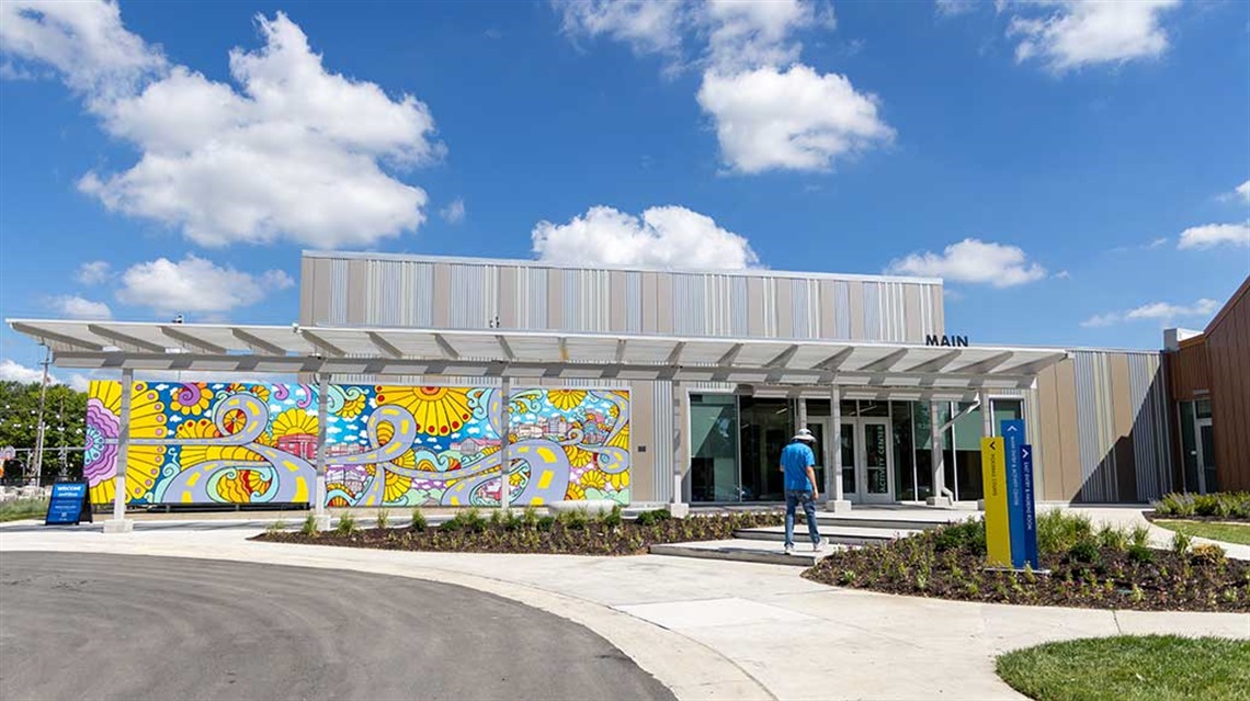 Main entrance of Old Town Activity Center with colorful mural