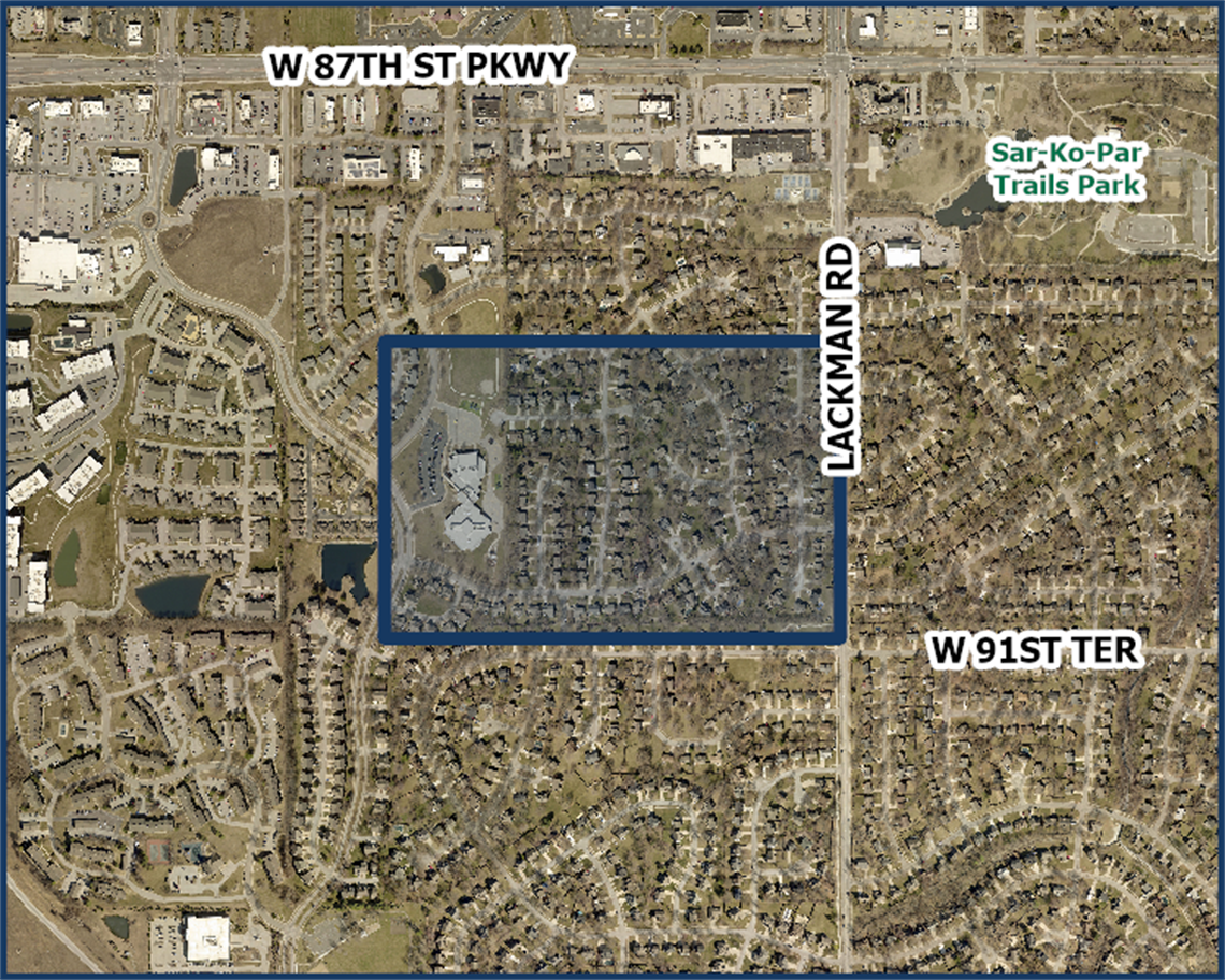 89th Terrace to 90th Street - west of Lackman Road map