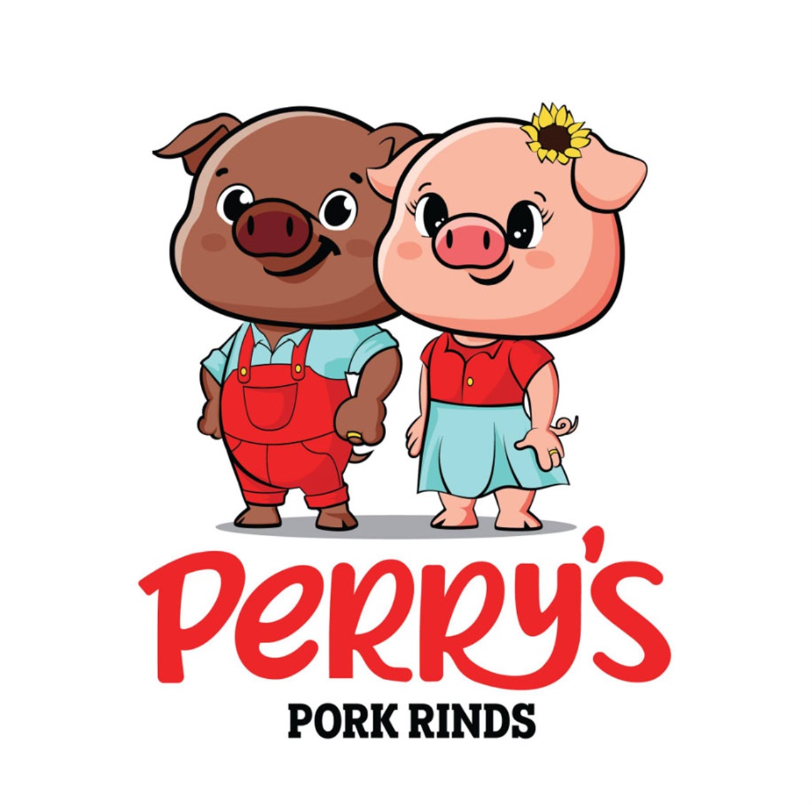 Perry's Pork Rinds logo with two cartoon pigs