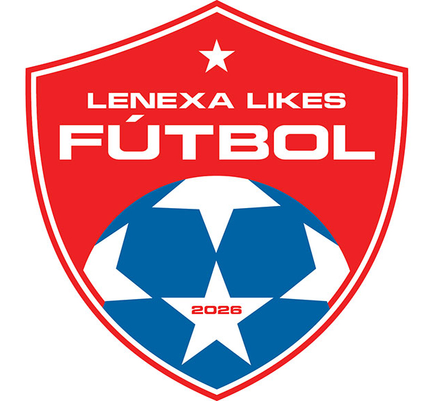 Lenexa Likes Futbol shield logo with soccer ball on it