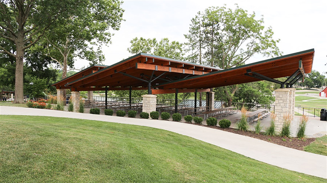 Grand Pavilion park shelter with picnic tables