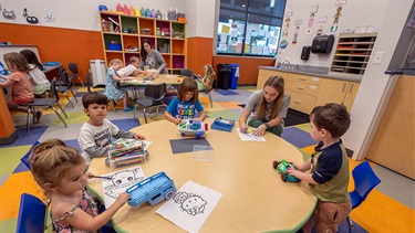 Kids drawing and coloring at a table